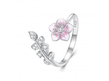 Překrásný stříbrný prsten TŘEŠŇOVÝ KVĚT je velikostně nastavitelný. Stříbrnictví OLIVIE.