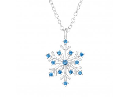 Stříbrný náhrdelník MODRÁ SNĚHOVÁ VLOČKA ze stříbrnictví OLIVIE. Nejkrásnější vánoční dárek pro ženy.