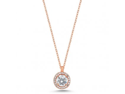 Stříbrný náhrdelník ZIRKON ROSE je pozlacený růžovým zlatem. Stříbrnictví OLIVIE.