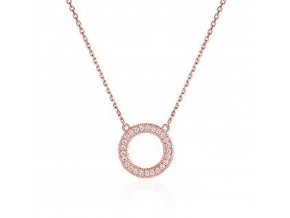 Stříbrný luxusní náhrdelník KRUH ROSE je pozlacený růžovým zlatem. Stříbrnictví OLIVIE.