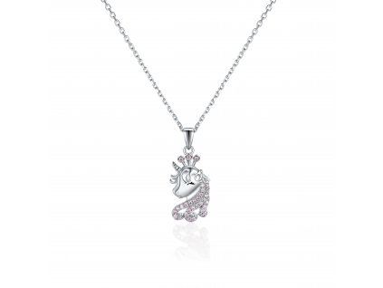 Stříbrný dětský náhrdelník růžový JEDNOROŽEC ze stříbrnictví OLIVIE.
