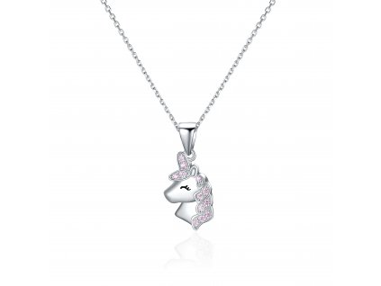 Stříbrný dětský náhrdelník růžový JEDNOROŽEC ze stříbrnictví OLIVIE.