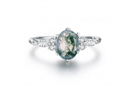 Nejkrásnější luxusní stříbrný prsten MECHOVÝ ACHÁT ze stříbrnictví OLIVIE.