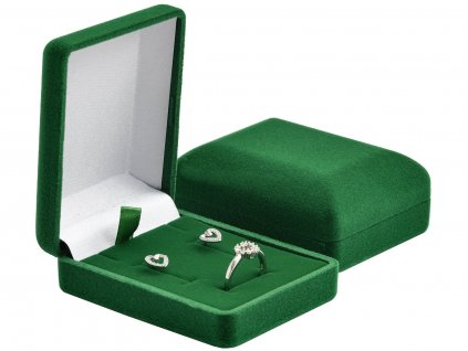 Dárková sametová krabička na šperky zelená SADA ze stříbrnictví OLIVIE.