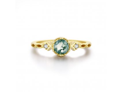 Stříbrný zásnubní prsten MECHOVÝ ACHÁT GOLD pozlacený ze stříbrnictví OLIVIE.