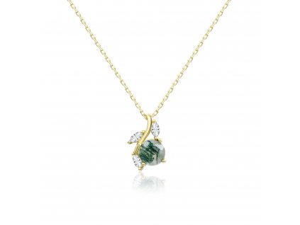 Stříbrný náhrdelník přírodní kámen MECHOVÝ ACHÁT GOLD pozlacený ze stříbrnictví OLIVIE.