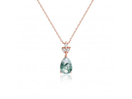 Stříbrný náhrdelník MECHOVÝ ACHÁT ROSE růžově pozlacený ze stříbrnictví OLIVIE.