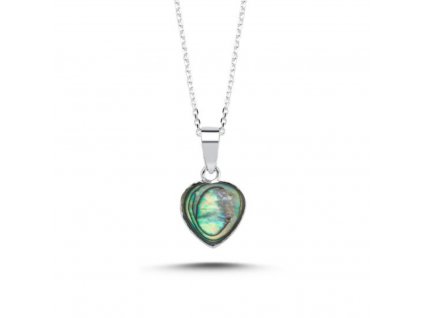 Stříbrný náhrdelník zelené SRDCE ABALONE ze stříbrnictví OLIVIE.