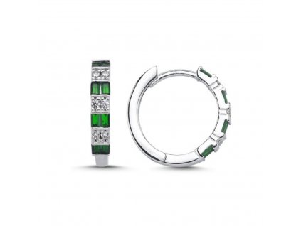 Stříbrné kroužkové náušnice SMARAGD se zelenými a čirými zirkony. Stříbrnictví OLIVIE.