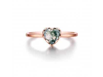 Pouťový stříbrný prstýnek z lásky pozlacený růžovým zlatem, MECHOVÝ ACHÁT ze stříbrnictví OLIVIE.