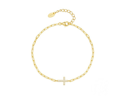 Stříbrný náramek s křížkem je pozlacený 14K zlatem.