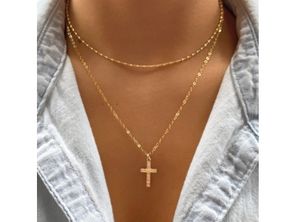 Dva stříbrné náhrdelníky KŘÍŽEK GOLD jsou pozlacené 14K zlatem.