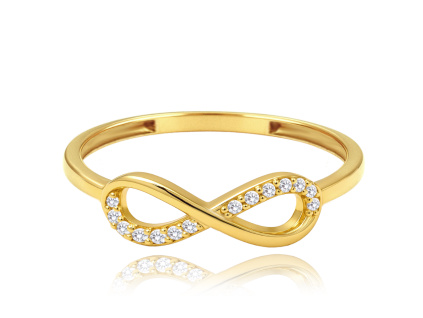 Elegantní zlatý prsten nekonečno s bílými zirkony Au 585/1000