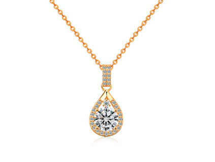 Stříbrný náhrdelník 1ct 6,5mm MOISSANITE ROSE je pozlacený růžovým zlatem. Originální design od Olivie.
