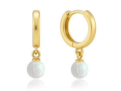 Elegantní zlaté náušnice s bílým opálem Au 585/1000