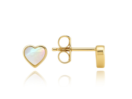 Zlaté náušnice drobná srdíčka s bílým opálem Au 585/1000