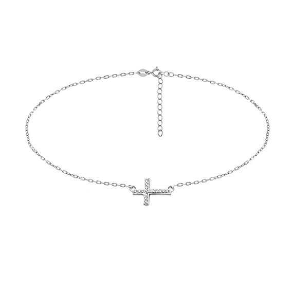 OLIVIE CHOKER stříbrný řetízek KŘÍŽEK 3396