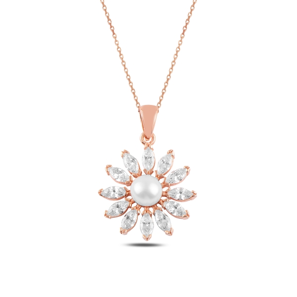 OLIVIE Stříbrný perlový náhrdelník ROSE & CZ 4785 Ag 925; ≤4 g.