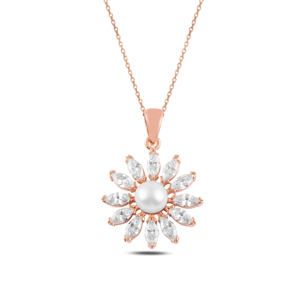 OLIVIE Stříbrný perlový náhrdelník ROSE & CZ 4785