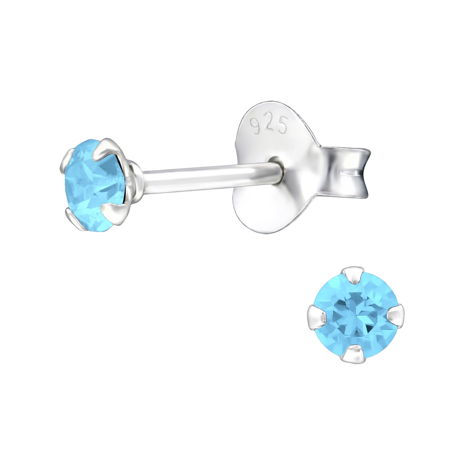 OLIVIE Stříbrné 3mm modré pecky 4929 Ag 925; ≤0,3 g.