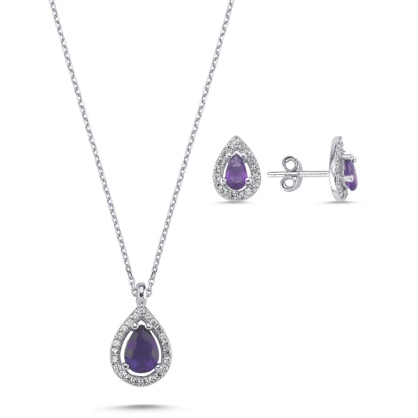 OLIVIE Stříbrná souprava KAPKA AMETHYST 5828 Ag 925; ≤3,3 g.