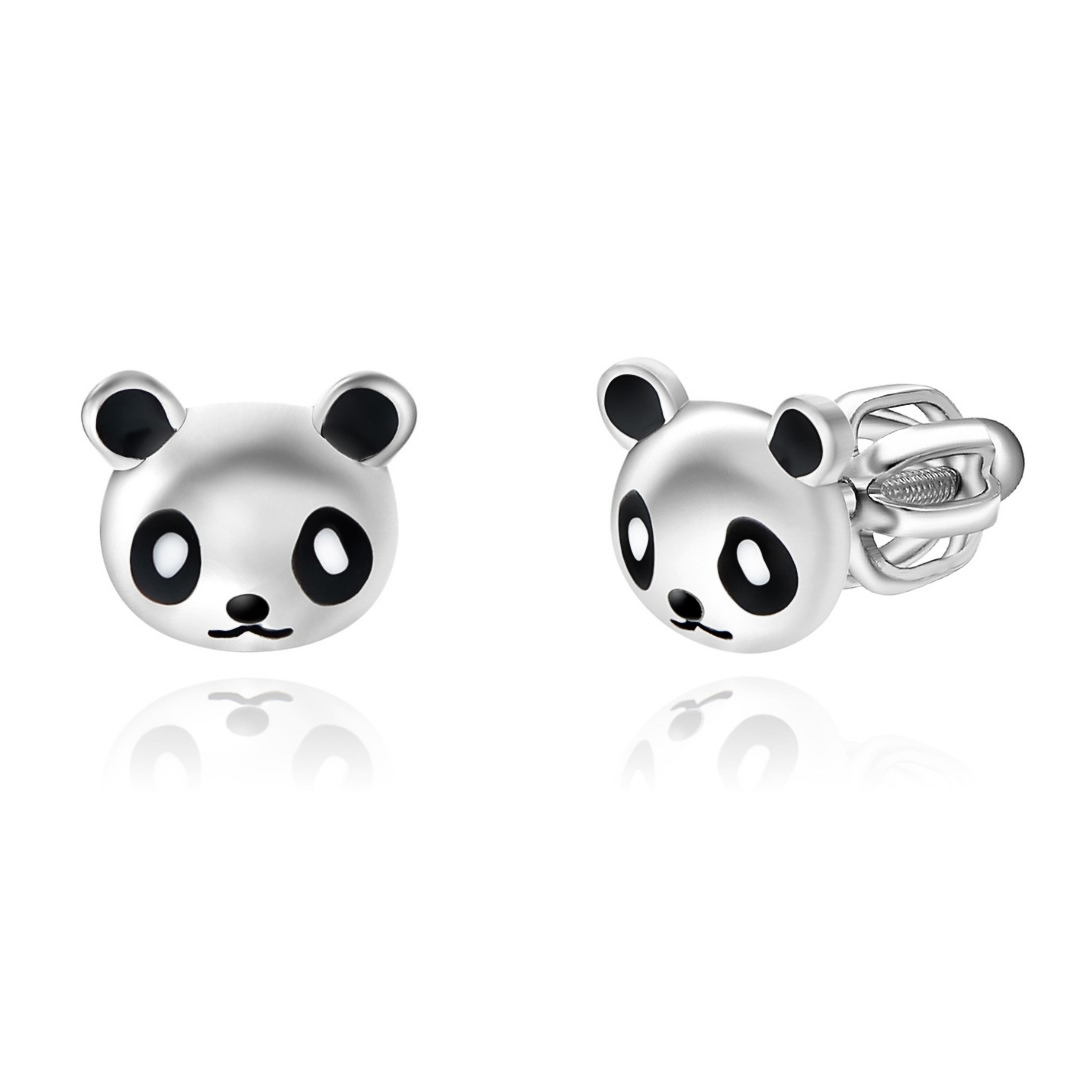OLIVIE Stříbrné náušnice na šroubek PANDA 5941 Ag 925; ≤1,7 g.