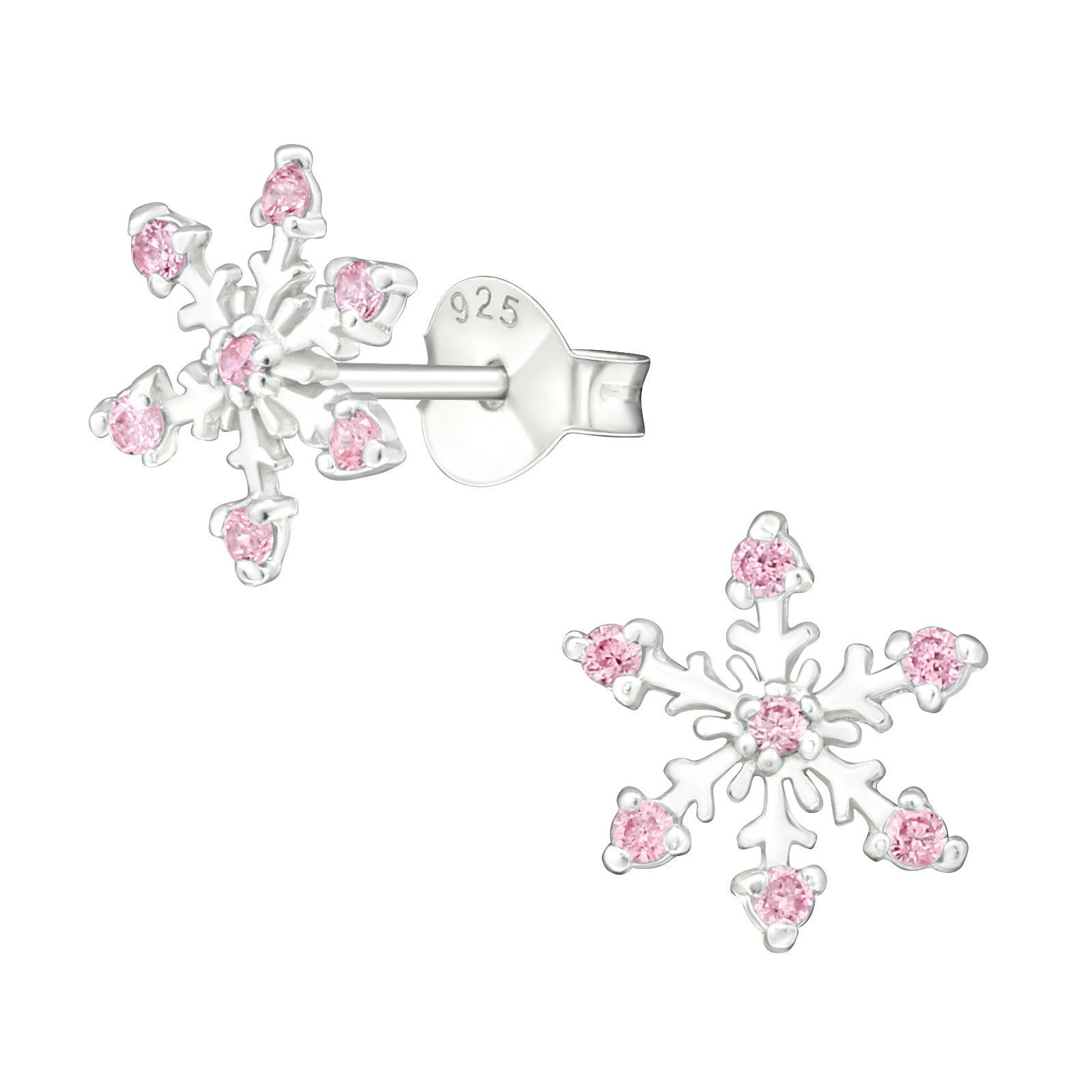 OLIVIE Stříbrné náušnice SNĚHOVÁ VLOČKA PINK 0703 Ag 925; ≤0,75 g.