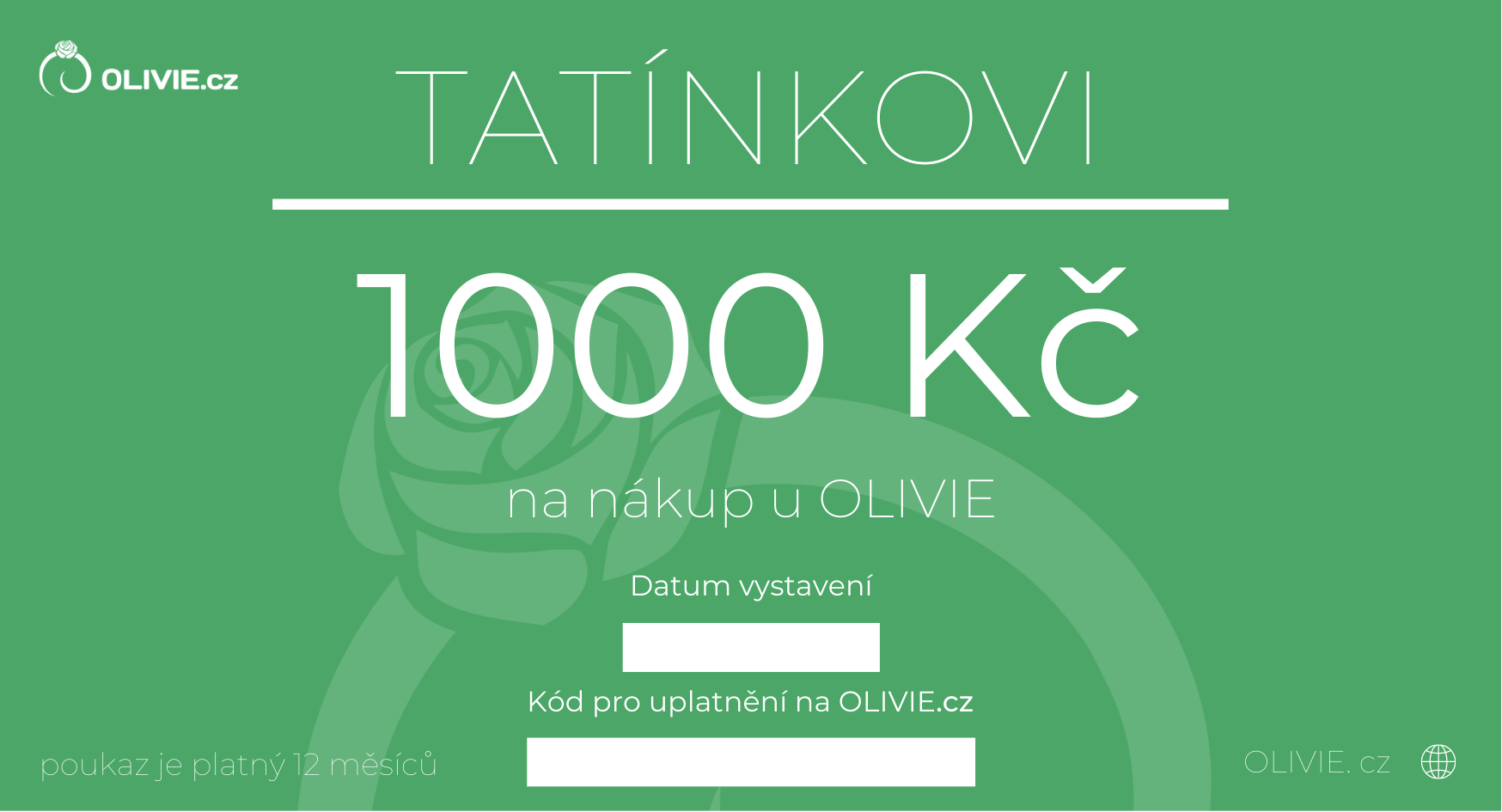 OLIVIE Elektronický dárkový poukaz TATÍNKOVI Hodnota: 1000 Kč