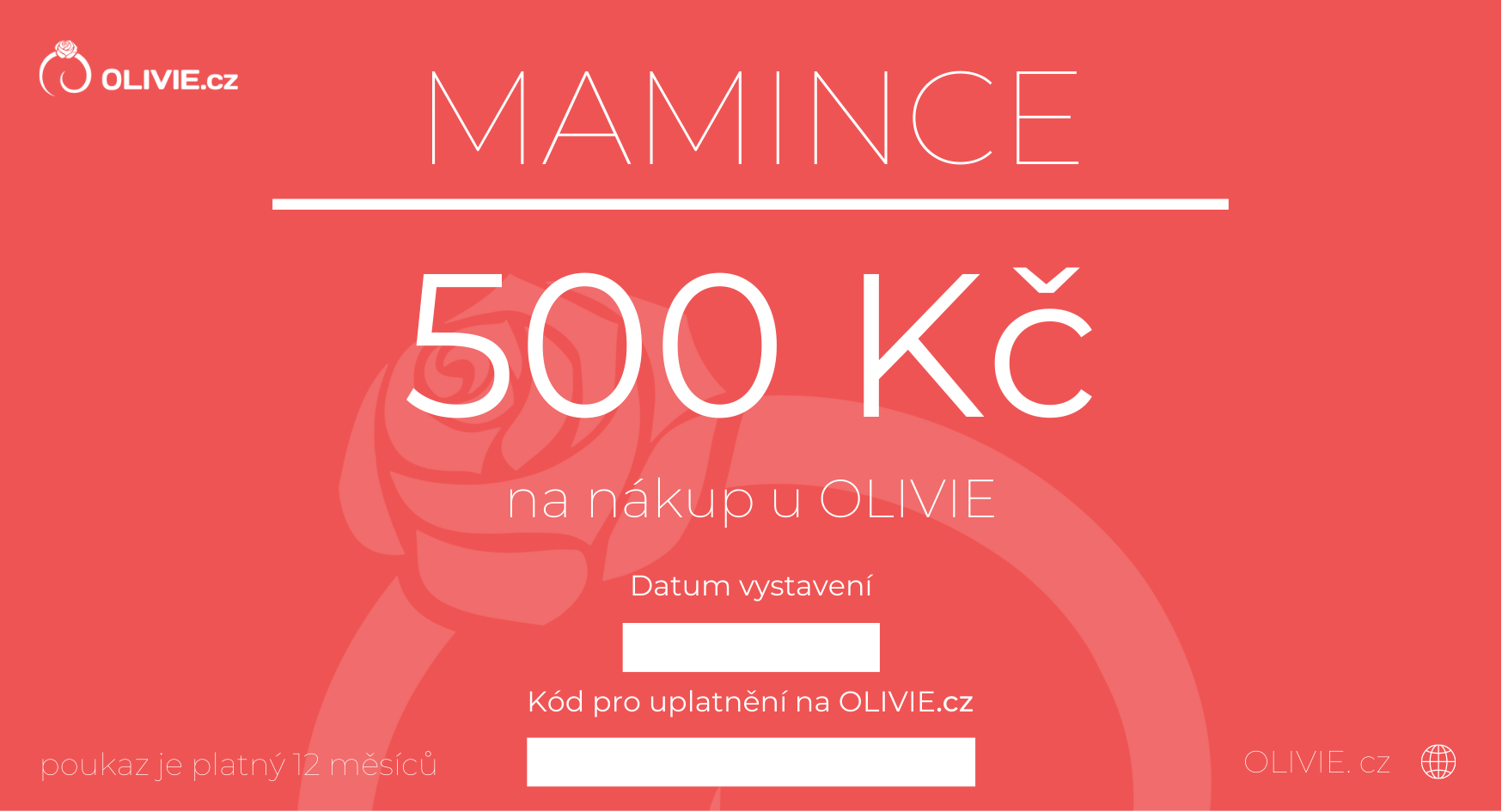OLIVIE Elektronický dárkový poukaz MAMINCE Hodnota: 500 Kč