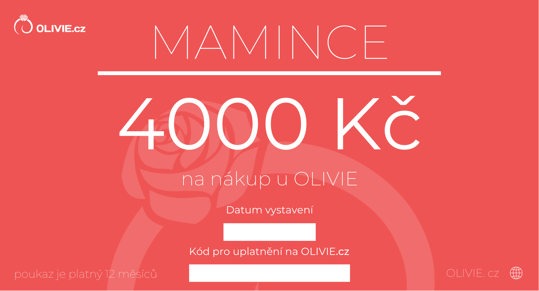 OLIVIE Elektronický dárkový poukaz MAMINCE Hodnota: 4000 Kč