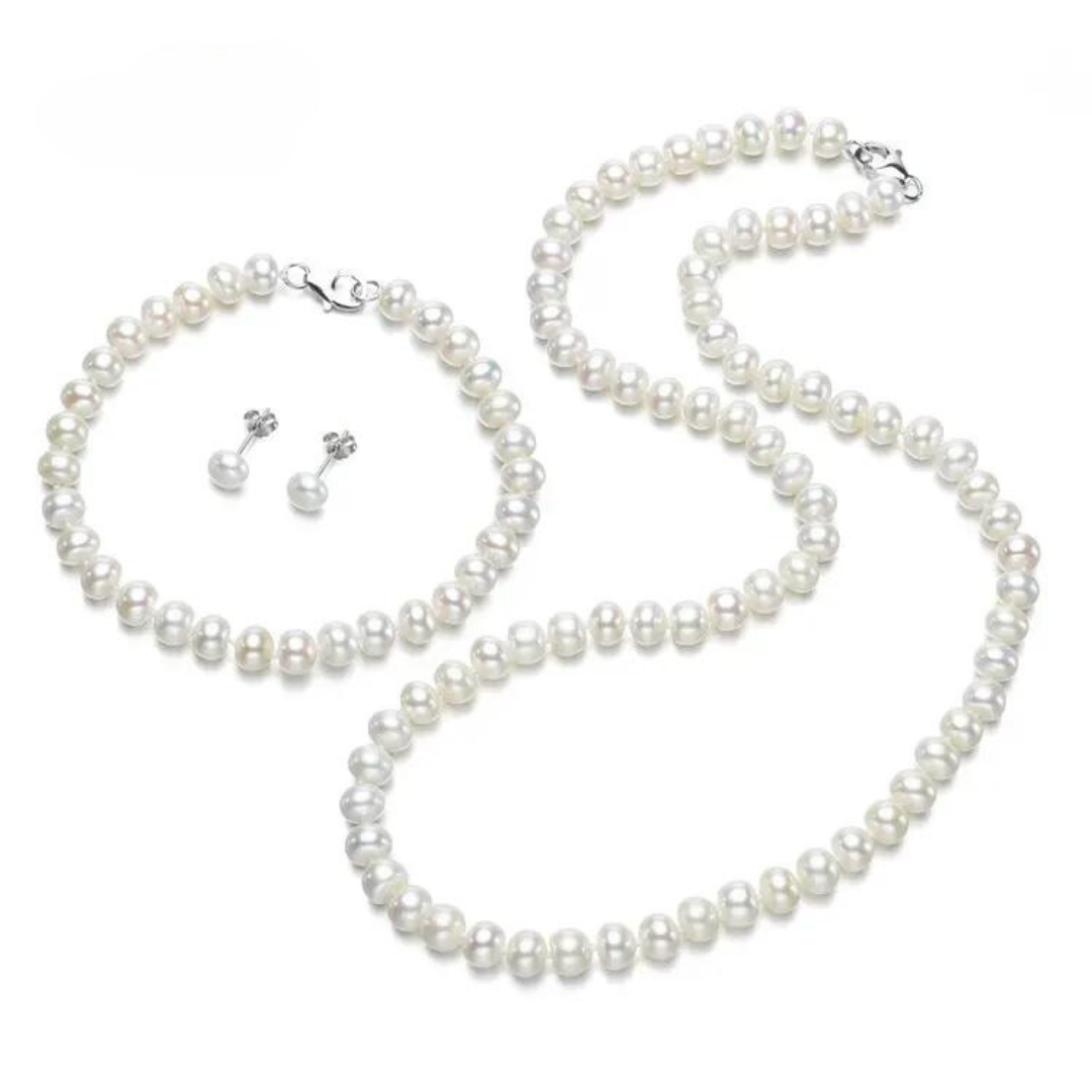 OLIVIE Sada pravých bílých perel BUTTON AAA 7607