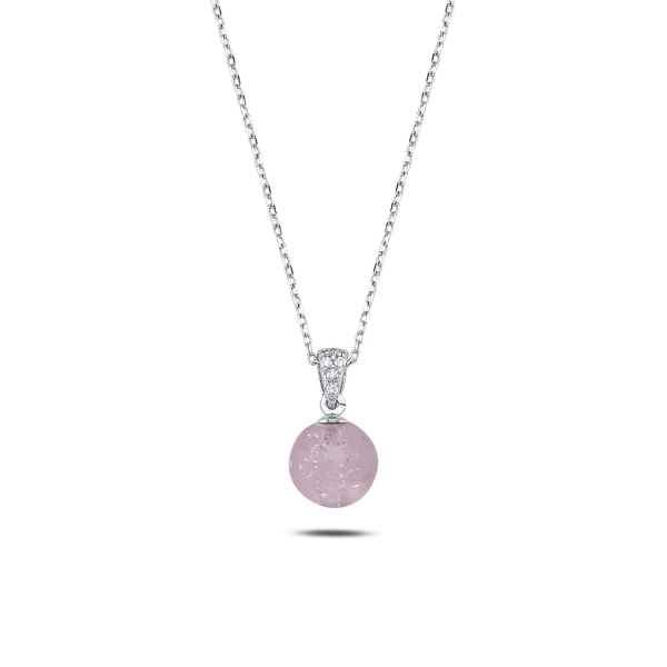 OLIVIE Stříbrný náhrdelník RŮŽOVÁ KULIČKA 7698 Ag 925; ≤2,5 g.