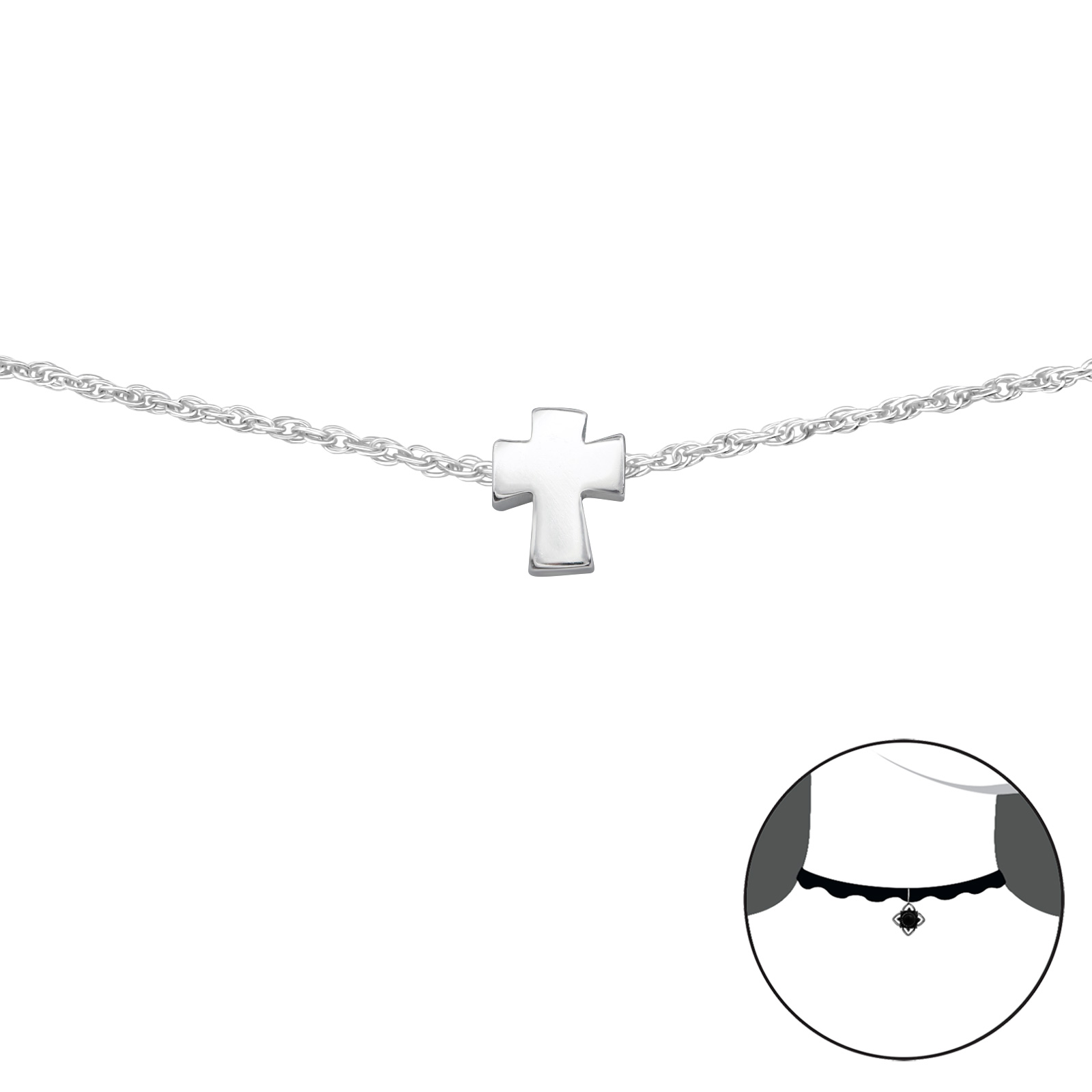OLIVIE - CHOKER řetízek STŘÍBRNÝ KŘÍŽEK 0798 Ag 925; ≤1,45 g.