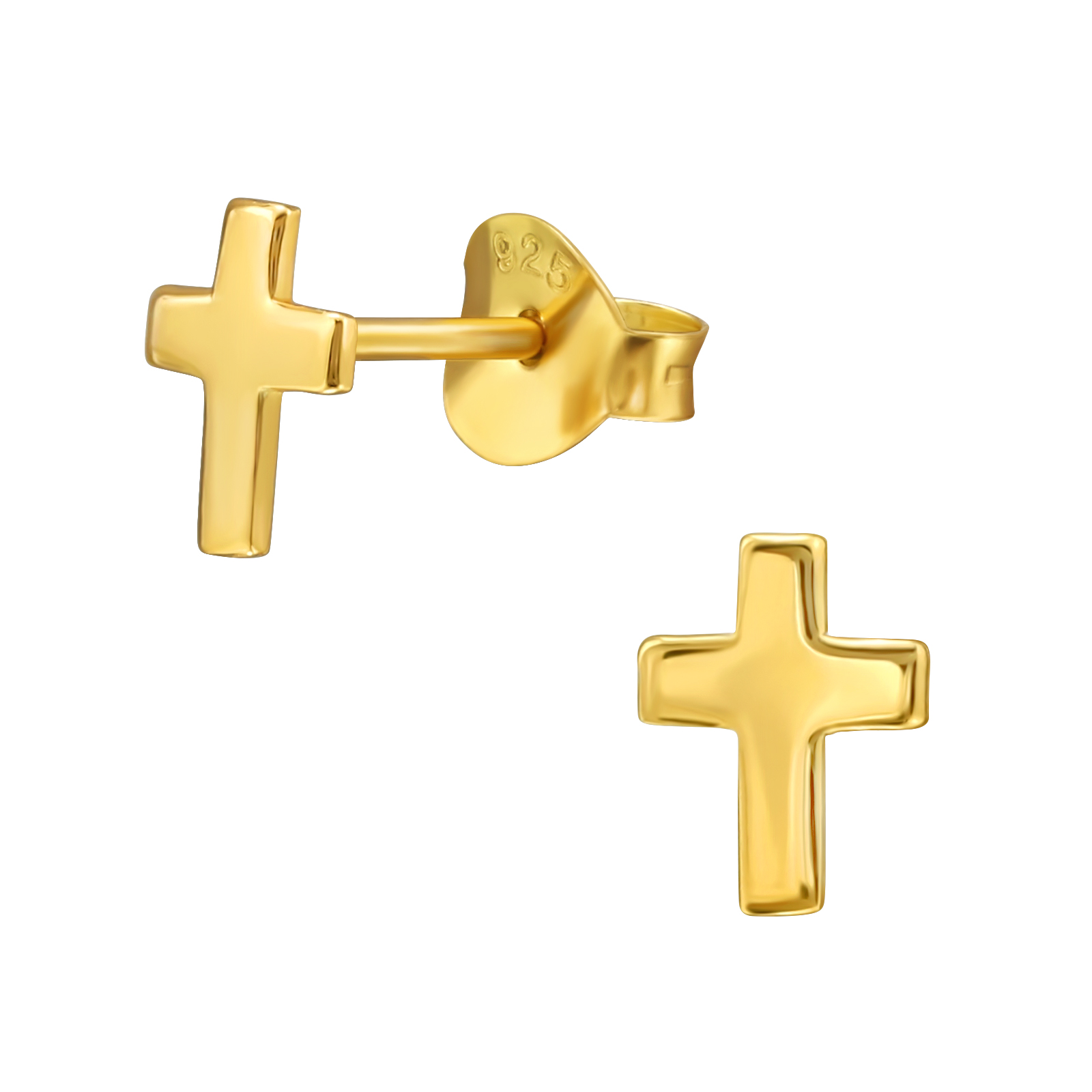 OLIVIE Stříbrné náušnice KŘÍŽEK GOLD 8187 Ag 925; ≤0,3 g.