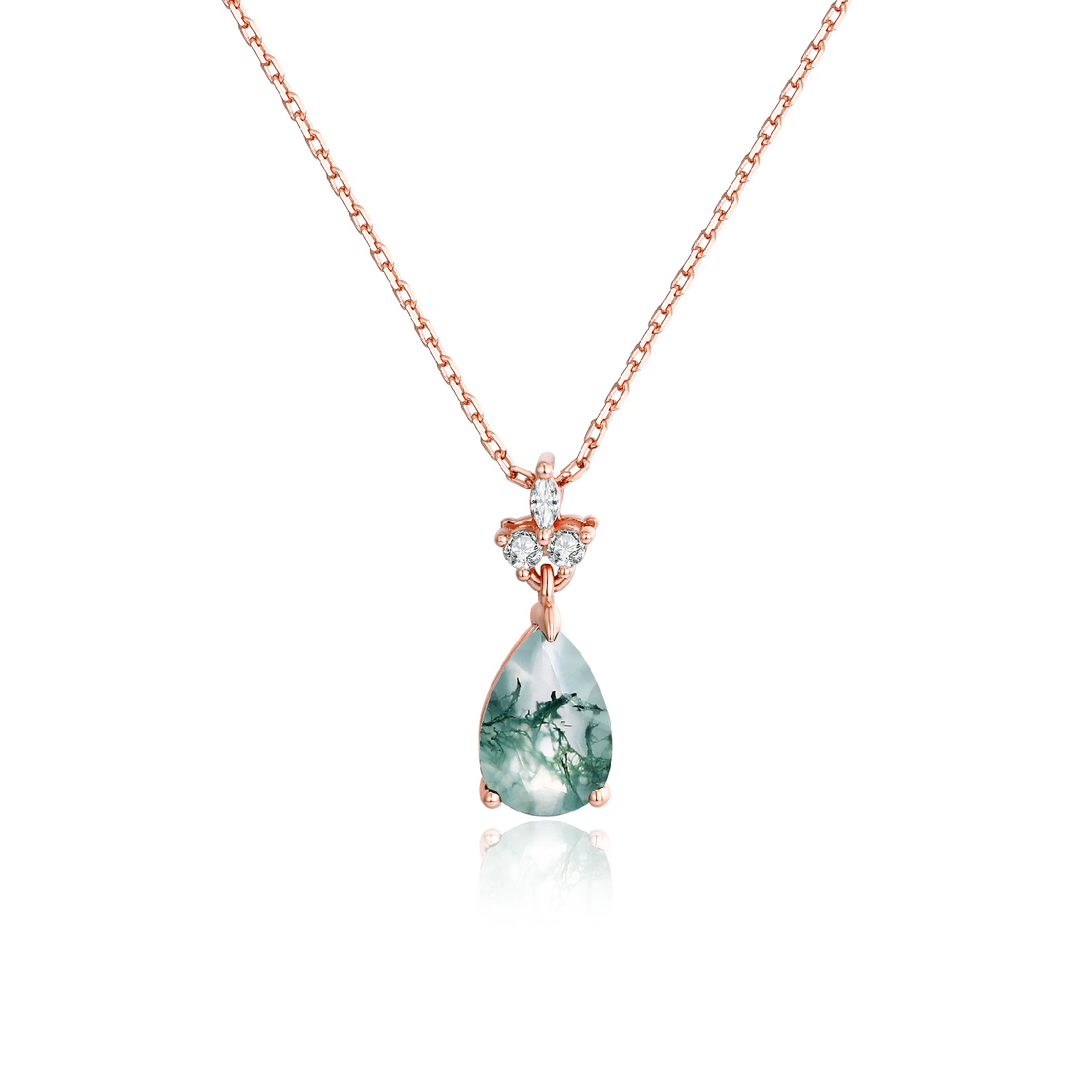 OLIVIE Stříbrný náhrdelník MECHOVÝ ACHÁT ROSE 8417 Ag 925; ≤2,5 g.