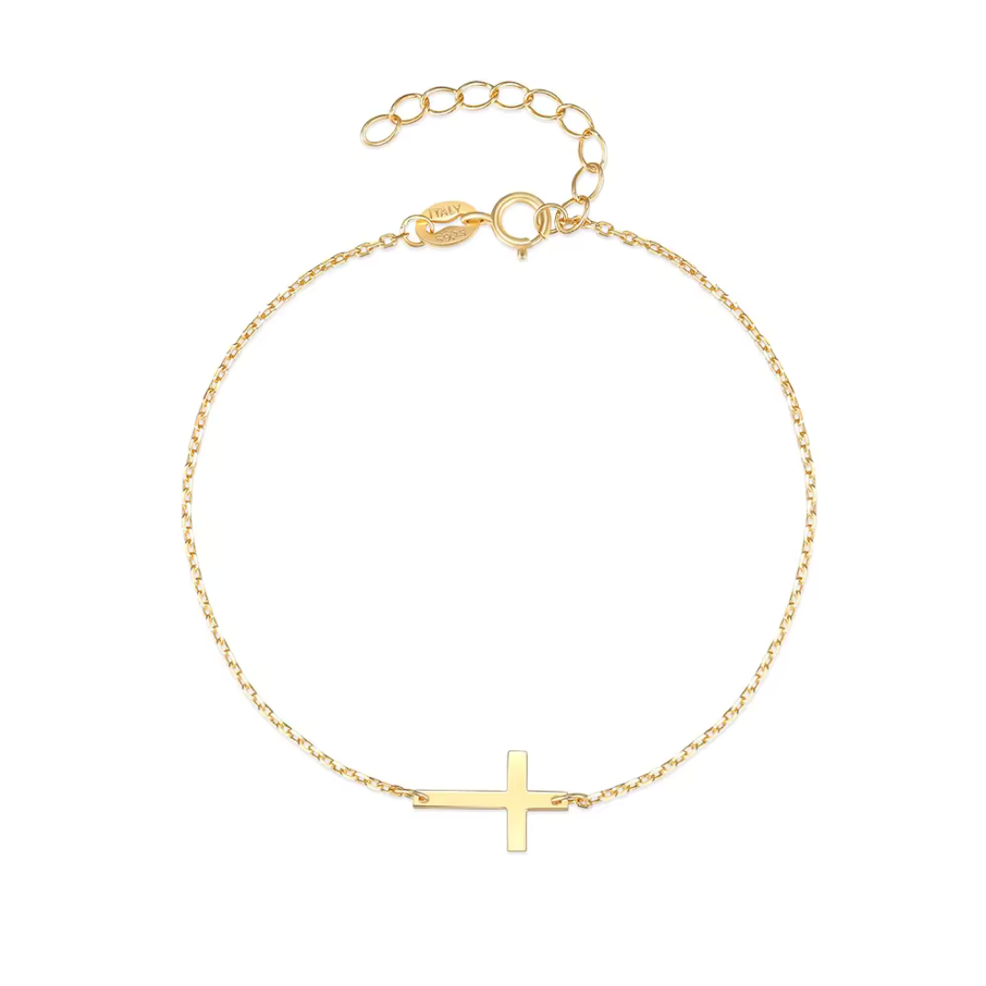OLIVIE Stříbrný náramek KŘÍŽEK GOLD 8715 Ag 925; ≤0,8 g.