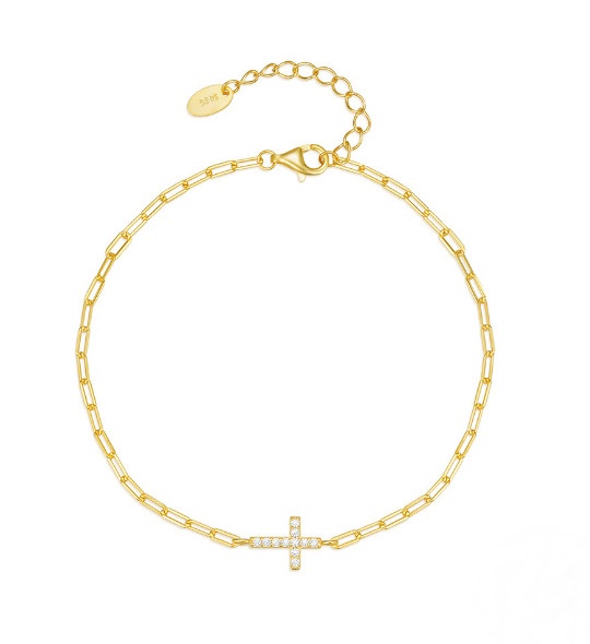 OLIVIE Stříbrný náramek KŘÍŽEK GOLD 9057 Ag 925; ≤1,6 g.