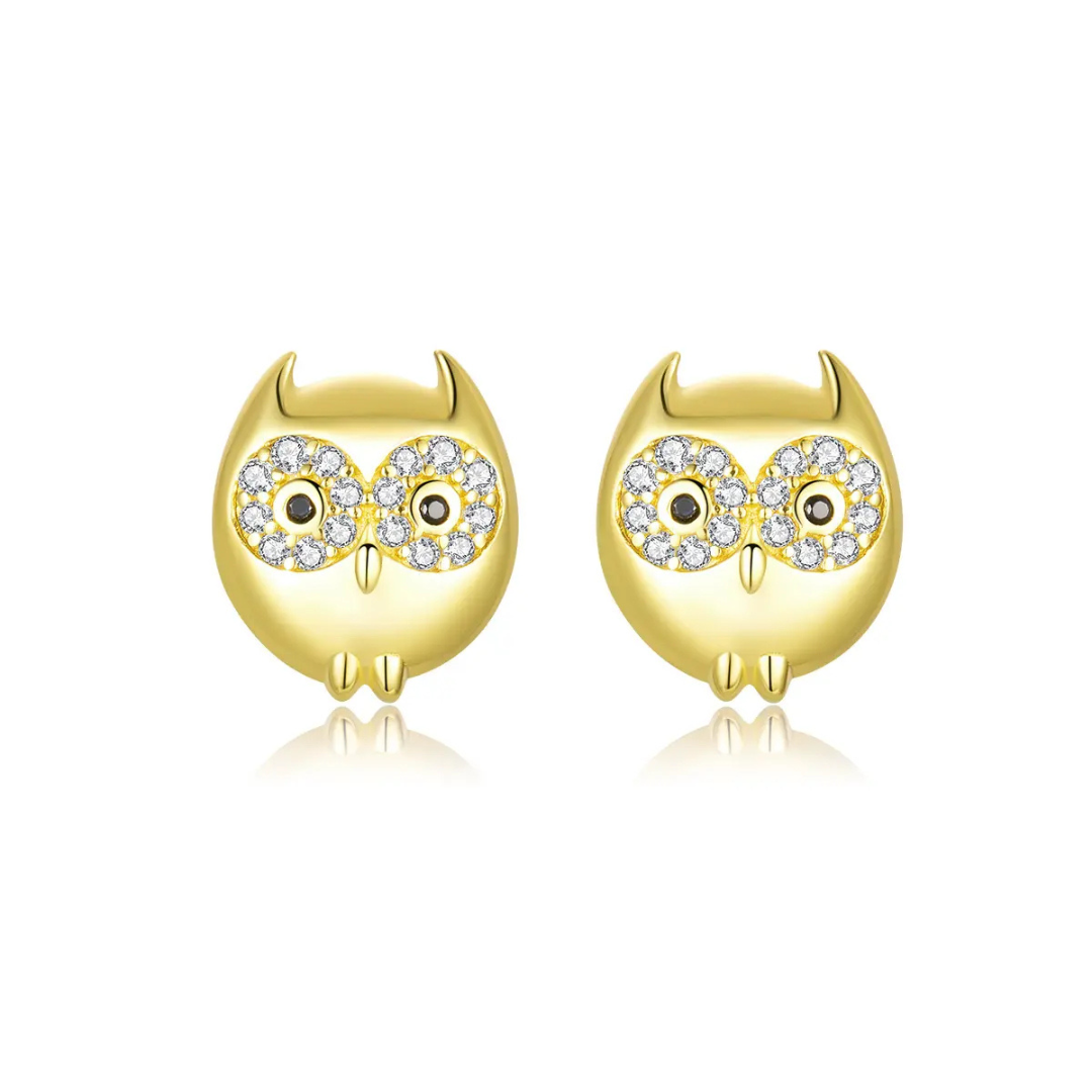OLIVIE Stříbrné náušnice SOVA GOLD 9182 Ag 925; ≤2,2 g.