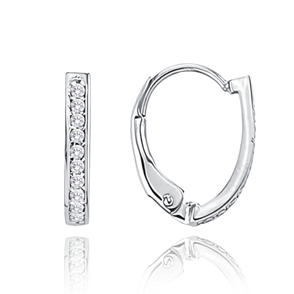 MINET Zlaté náušnice z bílého zlata na patent s bílými zirkony Au 585/1000