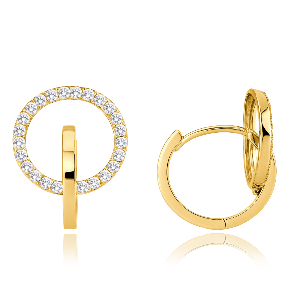 MINET Zlaté náušnice kroužky s bílými zirkony Au 585/1000