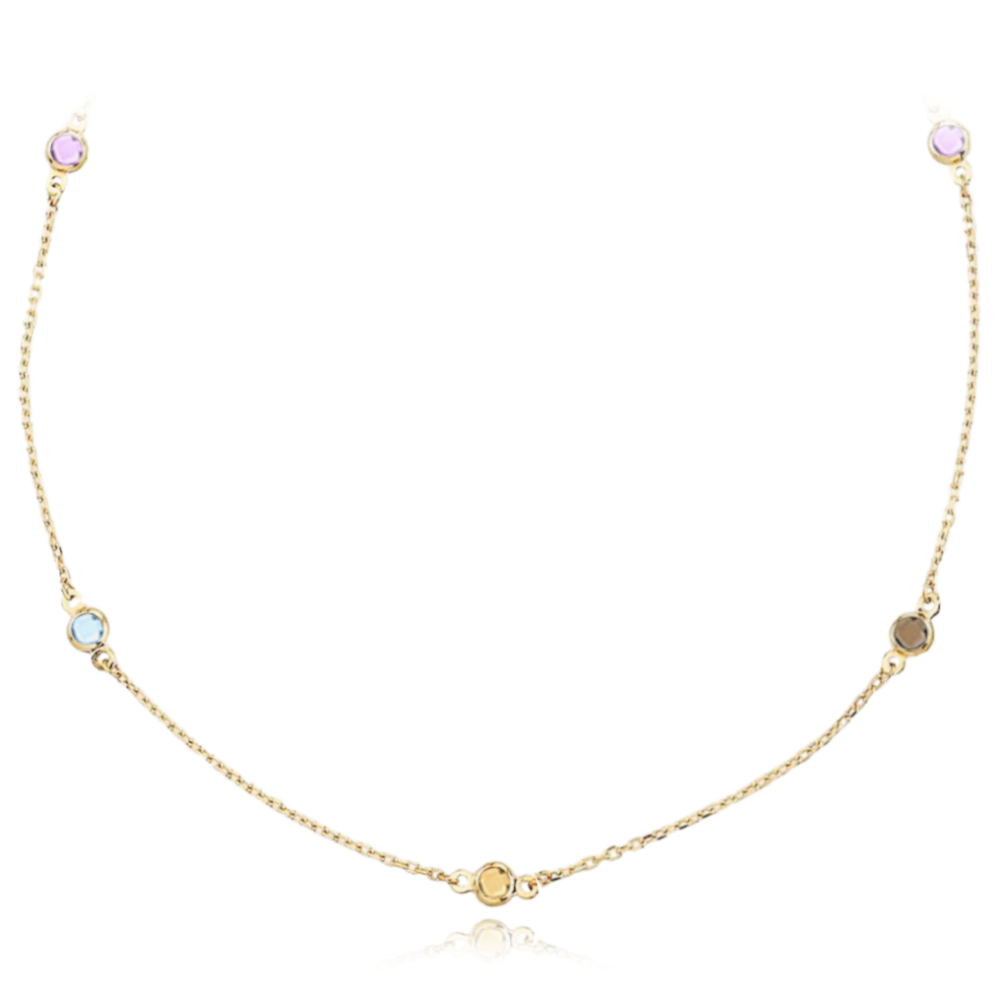 MINET Zlatý náhrdelník s barevnými zirkony Au 585/1000