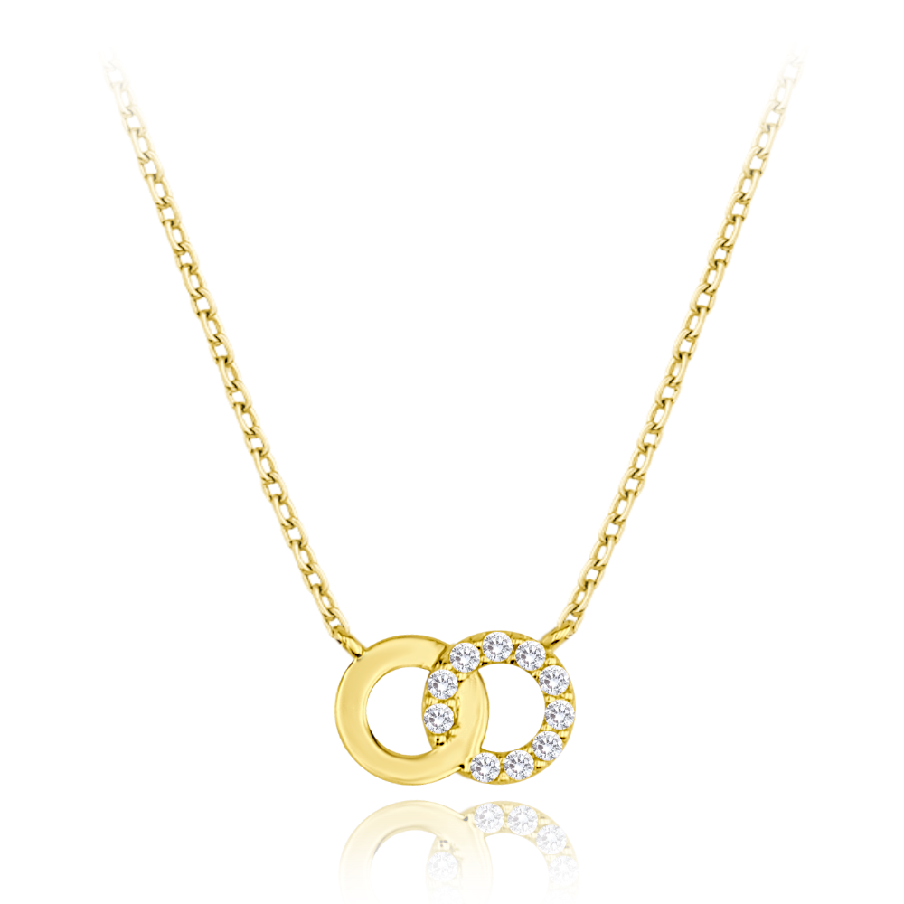 MINET Elegantní zlatý náhrdelník spojené kroužky s bílými zirkony Au 585/1000