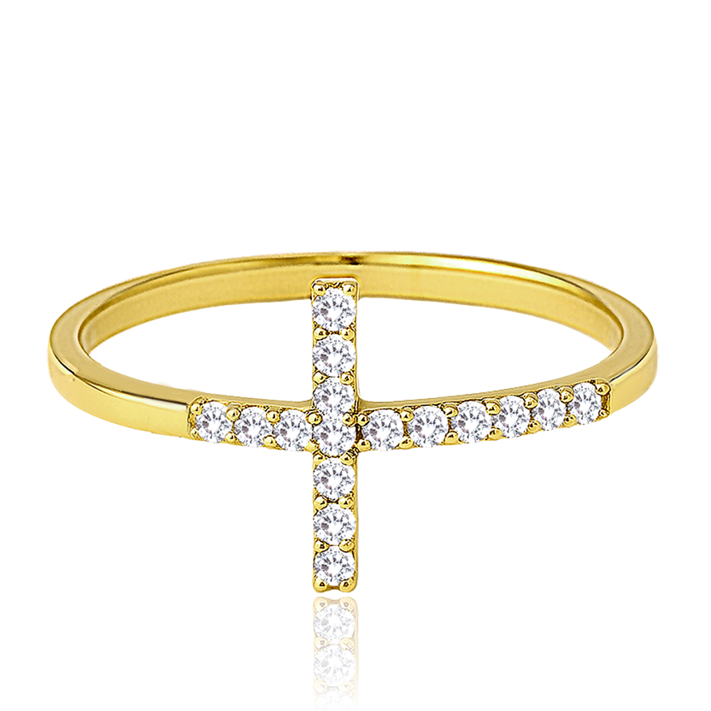 MINET Zlatý prsten křížek s bílými zirkony Au 585/1000 Velikost prstenu:: 60, Hmotnost (g): 1,15