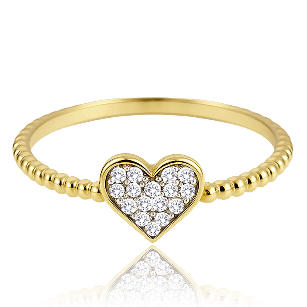 MINET Zlatý prsten srdíčko s bílými zirkony Au 585/1000 Velikost prstenu:: 52, Hmotnost (g): 1