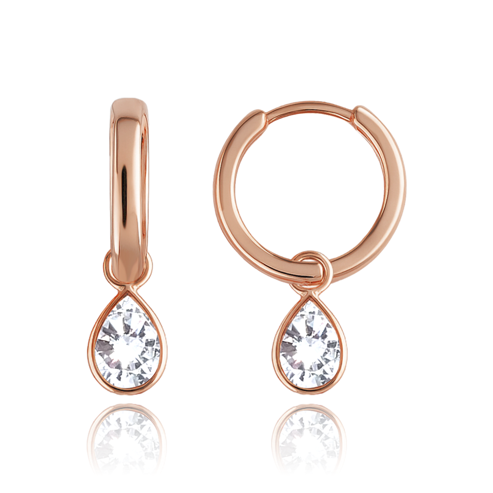 MINET Elegantní zlaté náušnice z růžového zlata s bílými zirkony Au 585/1000