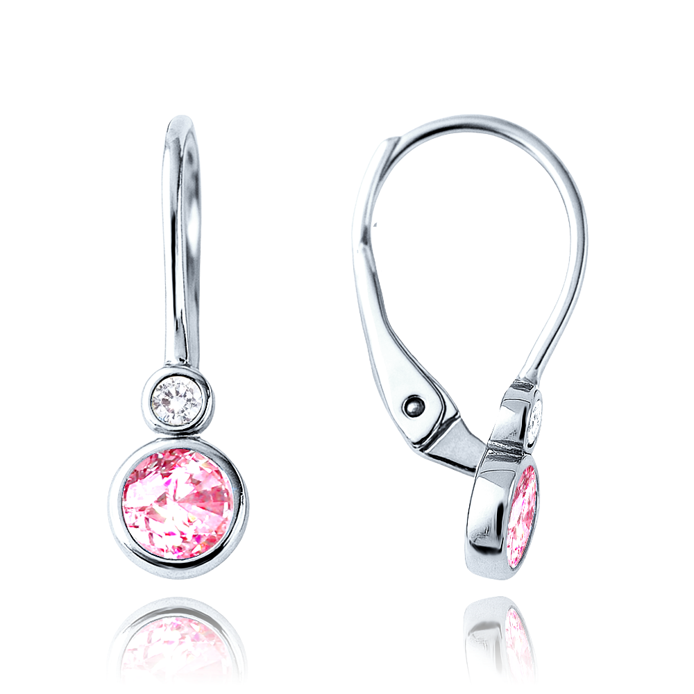 MINET Elegantní náušnice z bílého zlata s bílými a růžovými zirkony Au 585/1000