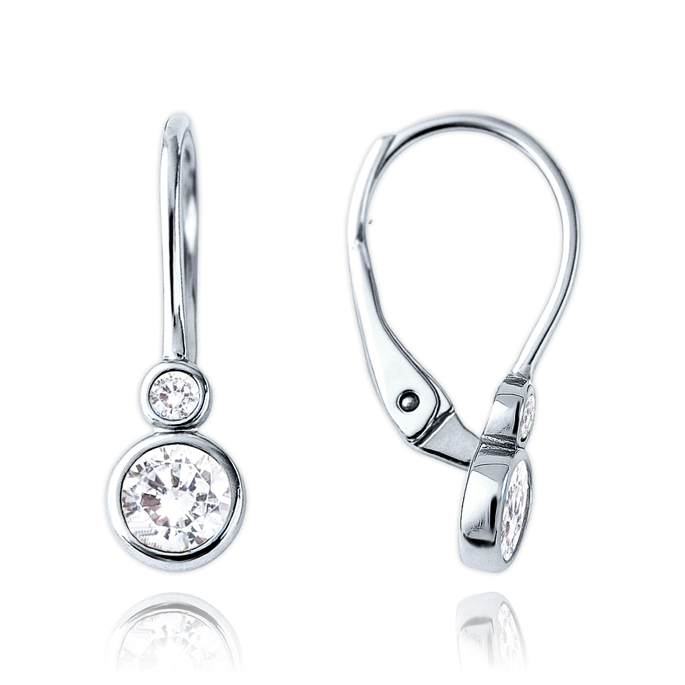 MINET Dětské zlaté náušnice z bílého zlata s bílými zirkony Au 585/1000