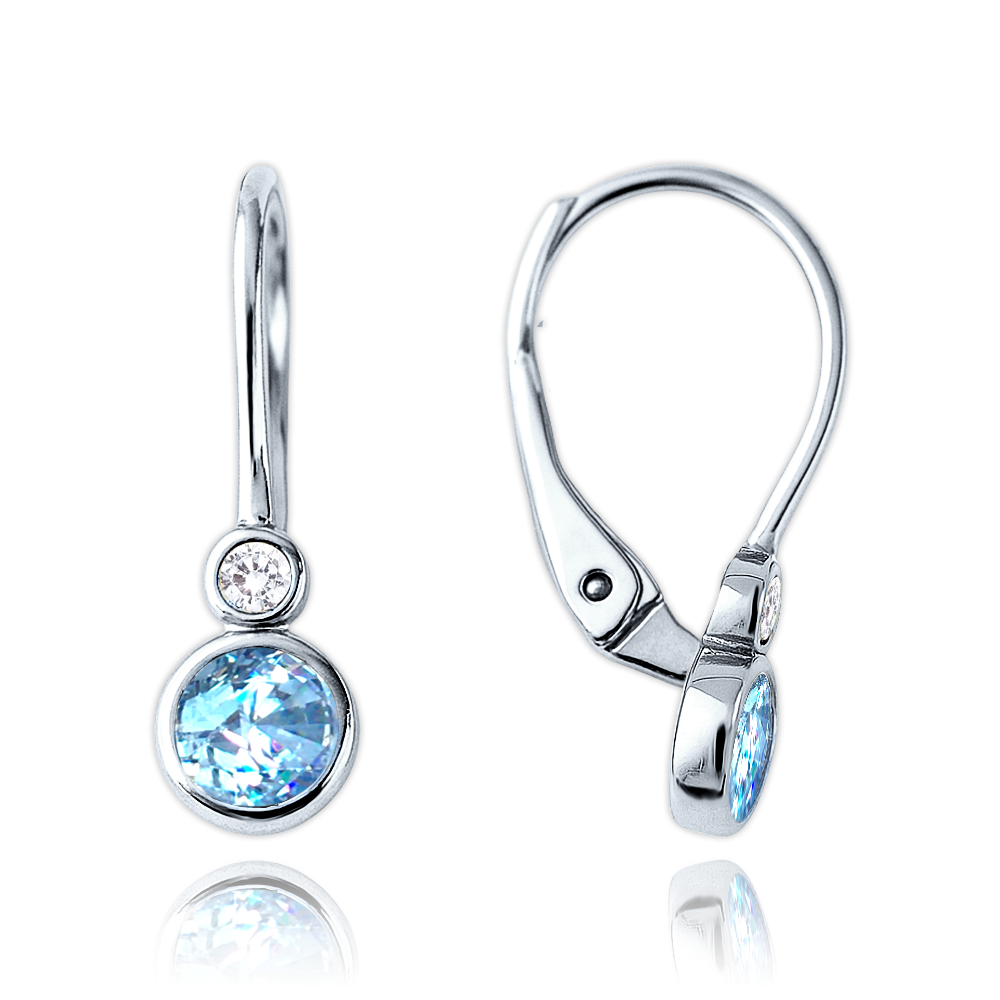 MINET Dětské zlaté náušnice z bílého zlata s bílými a světle modrými zirkony Au 585/1000