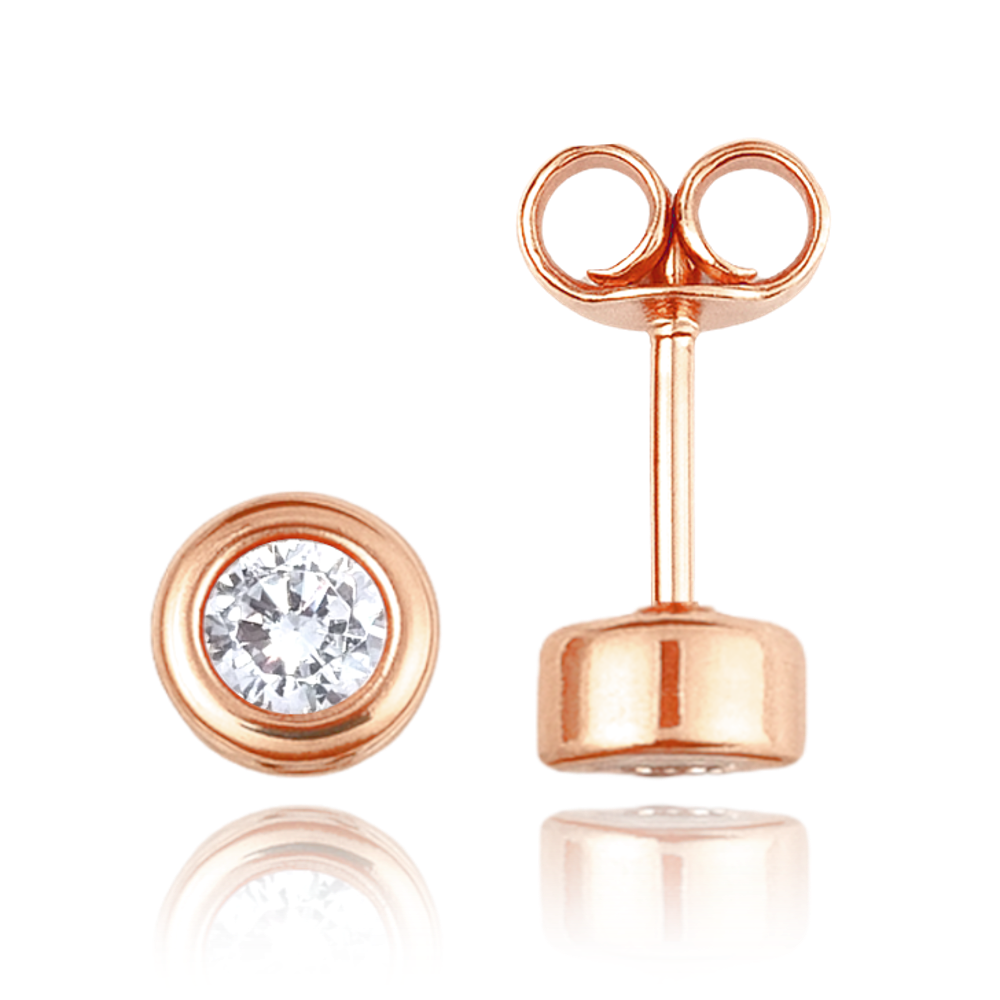 MINET Elegantní zlaté náušnice z růžového zlata s bílými zirkony Au 585/1000