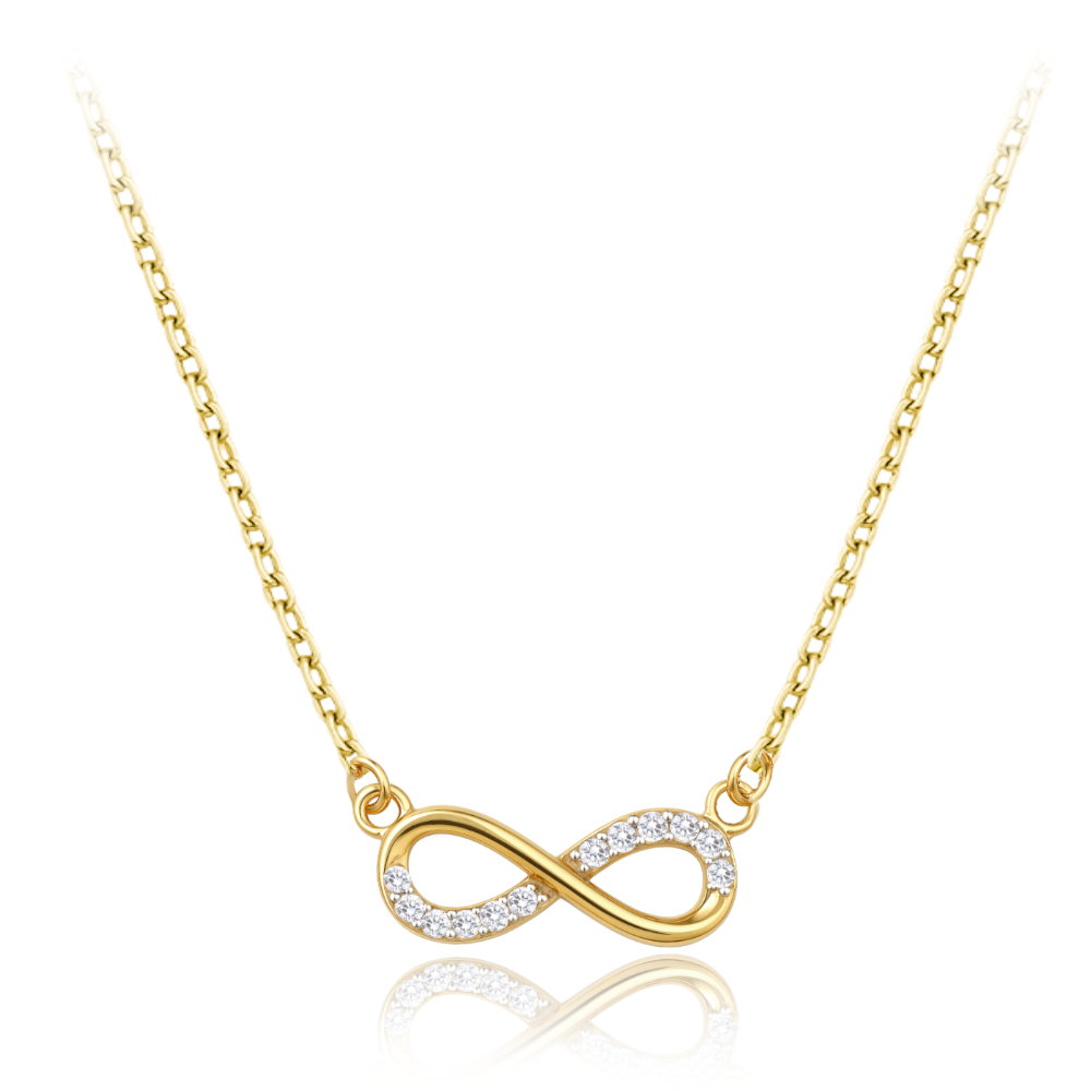 MINET Elegantní zlatý náhrdelník nekonečno s bílými zirkony Au 585/1000